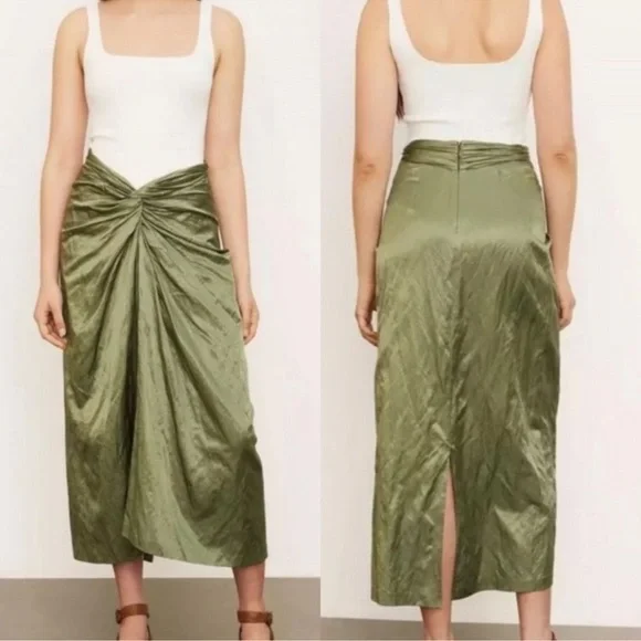 NWOT Vince Twist Front Skirt in Dark Pistachio Size 2 - Picture 1 of 10